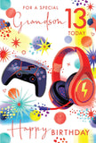 Kingfisher Special Grandson 13th Birthday greeting card with colorful gaming and happy birthday design, perfect for celebrating.