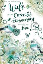 Kingfisher Wife Emerald Greeting Card with intricate floral design, perfect for special occasions or heartfelt messages.