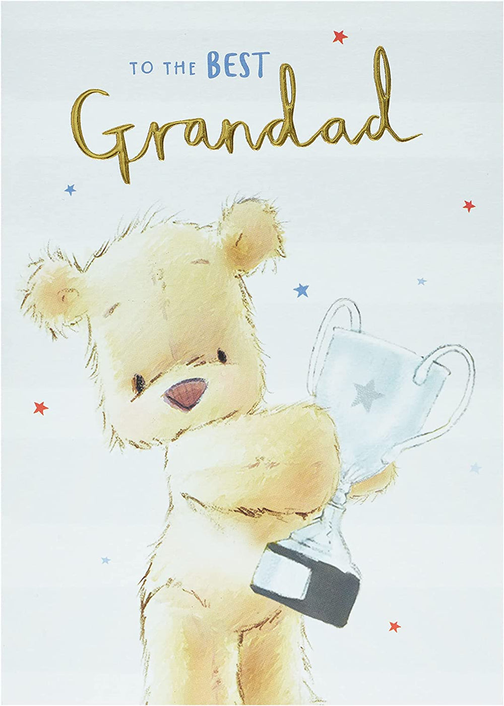 UK Greetings Teddy & Trophy Father's Day Card for Grandad, featuring a cute teddy bear and trophy illustration on the front.