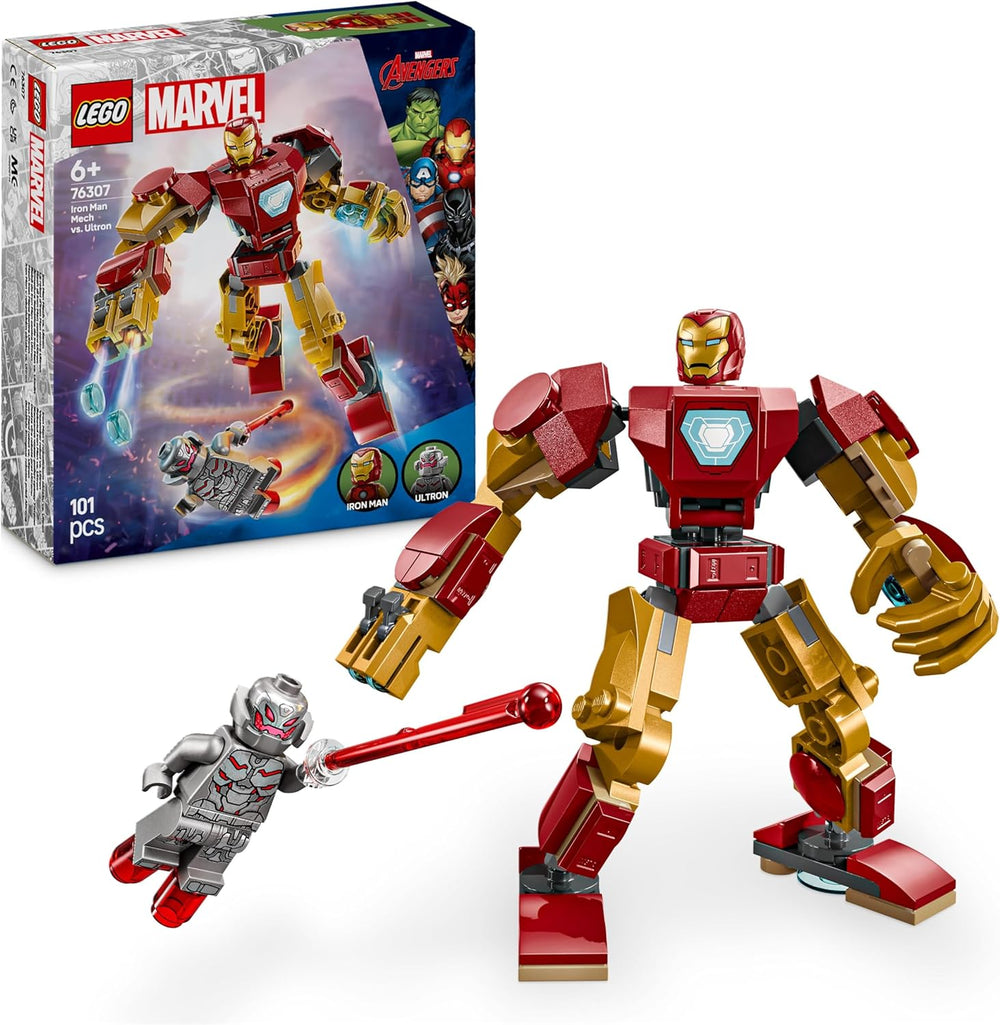 LEGO Marvel Iron Man Mech vs. Ultron building toy with detailed Iron Man and Ultron figures for creative play.