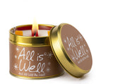 Lily-Flame All Is Well scented tin candle with floral design, perfect for home fragrance and cozy ambiance.