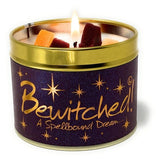 Lily-Flame Bewitched scented tin candle with witch and moon design, perfect for home fragrance and cozy decor.