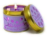 Lily-Flame Daughter scented tin candle with floral design, small home fragrance tin for cozy, fragrant ambiance.
