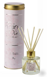 Lily-Flame Fairy Dust Reed Diffuser for home fragrance, featuring a decorative glass bottle with reed sticks and fairy dust scent.