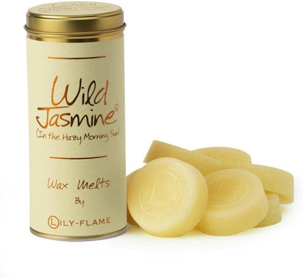Lily-Flame Wild Jasmine wax melts for home fragrance, featuring floral jasmine scent in a pack of aromatic wax melts.