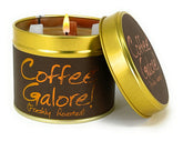 Lily-Flame Coffee Galore scented candle in a decorative tin, featuring a rich coffee aroma and vintage floral design.