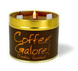 Lily-Flame Coffee Galore scented tin candle with a decorative label, designed to add warm coffee aroma to your space.