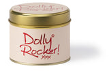 Lily-Flame Dolly Rocker scented tin candle with floral design, compact candle in metal tin, perfect for home fragrance.
