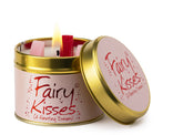 Lily-Flame Fairy Kisses scented tin candle with floral design and soft pastel colors, perfect for home fragrance.