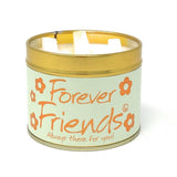 Lily-Flame Forever Friends scented tin candle with floral and friendship-themed design in a compact metal container