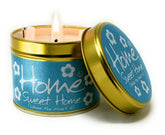 Lily-Flame Home Sweet Home scented tin candle with floral design and a warm, inviting label, perfect for cozy home ambiance.