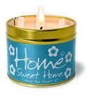 Lily-Flame Home Sweet Home scented tin candle with a decorative label, designed for cozy home ambiance.