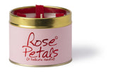 Lily-Flame Rose Petals scented tin candle with a floral design, perfect for creating a warm, fragrant ambiance.