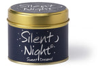 Lily-Flame Silent Night scented tin candle with festive holiday design and cozy aroma, perfect for holiday decor.