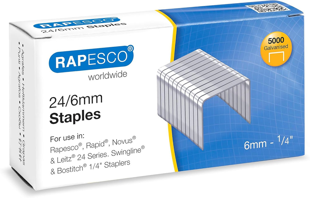 Rapesco 24/6mm (22/6) Galvanised Staples (Pack 5000)