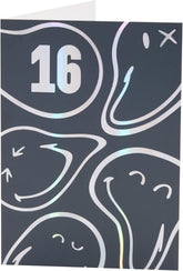 Smiley World 16th Birthday Card – Silver Foil Design, Fun & Trendy Teenage Celebration Greeting