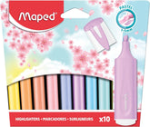 Assorted Maped pastel highlighters in a pack of 10, featuring vibrant colors for highlighting and emphasizing text.