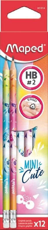 Maped 1 Graphite Mini Cute Eraser Pencil with ergonomic design and resistant HB lead, in random colors, ideal for writing and drawing.
