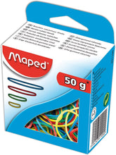 Maped rubber bands shown in a pack, ideal for office and stationery use, featuring flexible, durable elastic bands.