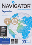 Navigator Expression A4 copier paper in 90gsm, 500 sheets ream, white printer and copier paper for office use.