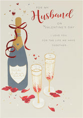 Husband Valentines Day Card With Envelope - Champagne Design