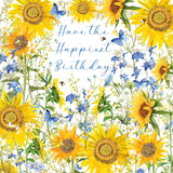 NQ birthday card for women featuring a pretty floral sunflower design with a shiny foil finish and birthday greeting text.
