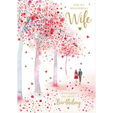 Embossed birthday card from NQ featuring cherry blossom design, perfect for wife’s birthday celebration.