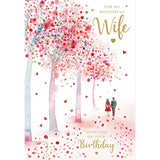 Embossed Cherry Blossom Walk birthday card for wife by NQ, featuring floral design and elegant text.