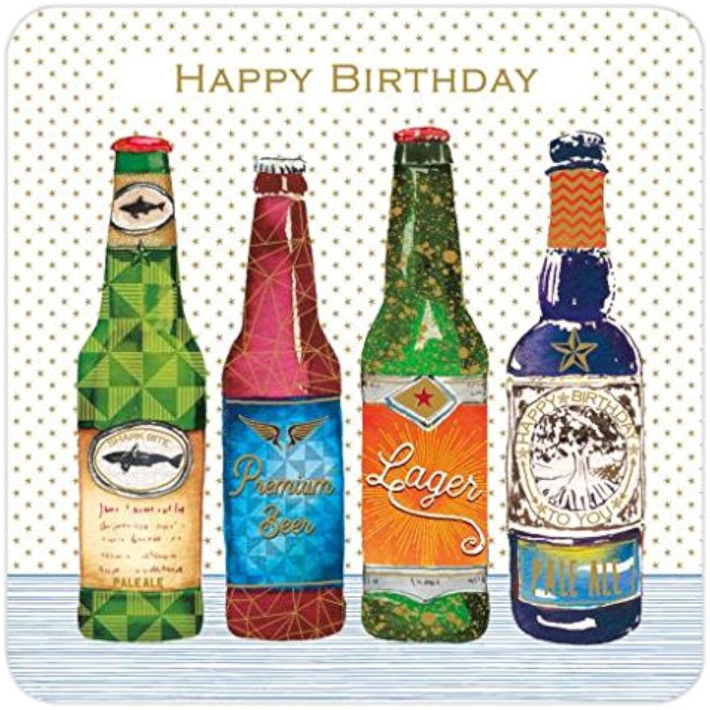 NQ Male Birthday greeting card featuring craft beers design, rounded corners, foil finish, from the Pizazz for Men range.