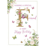 Nigel Quiney 'Special Friend' female birthday card featuring colorful floral design and heartfelt message for women.
