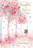 Elegant NQ anniversary greeting card for daughter and son-in-law with love, featuring a sophisticated foil finish and floral design.