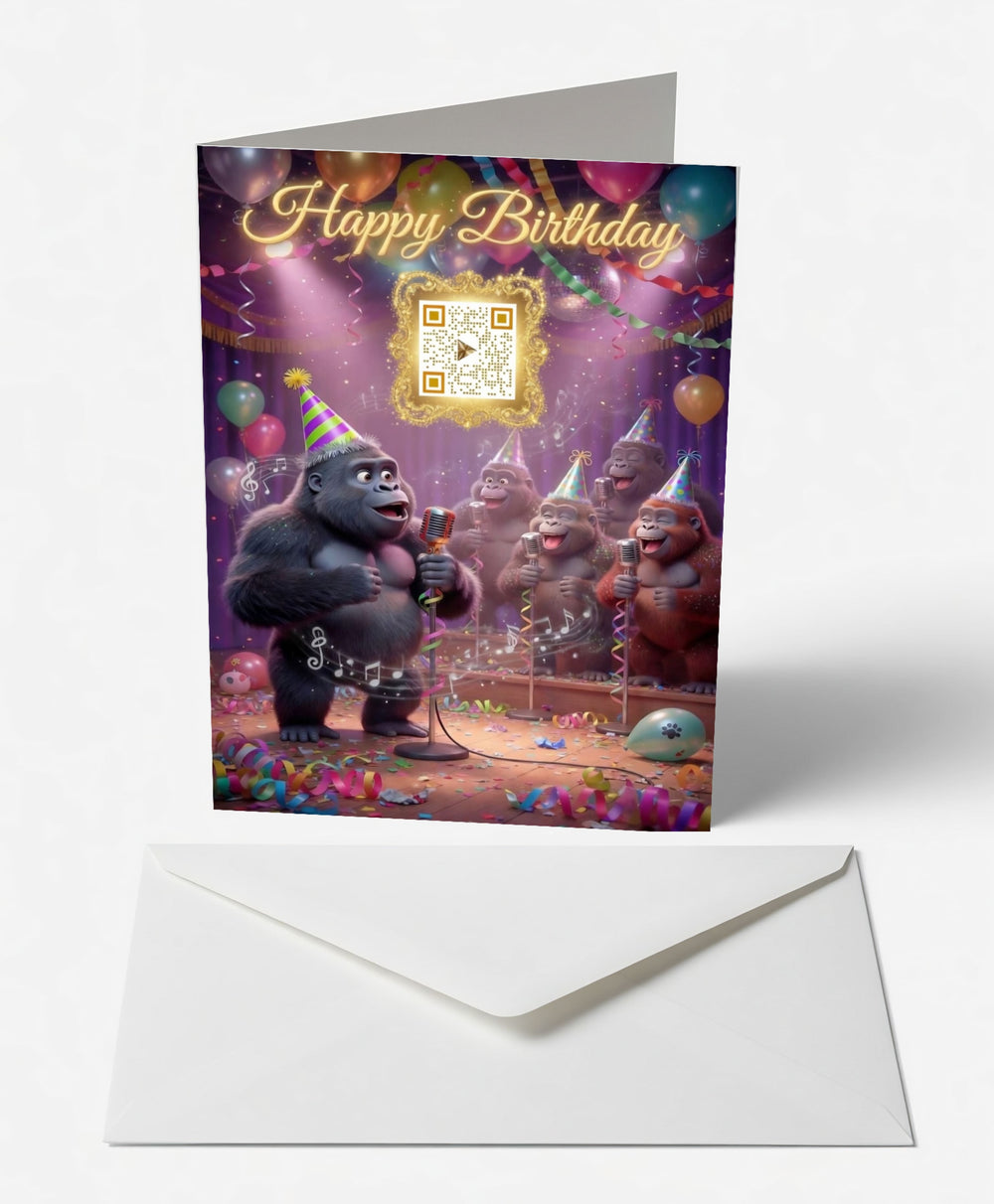 Scanimate | Birthday Card | Grooving Gorilla Design | Interactive QR Song | With Envelope | Happy Birthday Greeting Card | Him/Boys/Men