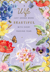 Beautiful Floral Birthday Card for Wife – Elegant & Romantic Design