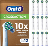 Set of 12 Oral-B CrossAction replacement toothbrush heads with angled bristles for effective cleaning.