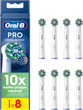 Eight Oral-B CrossAction replacement toothbrush heads for effective cleaning, designed to fit Oral-B electric toothbrushes.