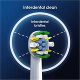 Four Oral-B Floss Action replacement toothbrush heads designed for deep cleaning and plaque removal.