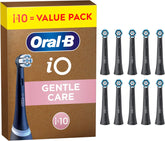 Set of 10 Oral-B iO Gentle Care replacement brush heads in black for electric toothbrushes, designed for gentle cleaning.