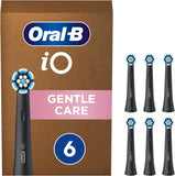 Six black Oral-B iO Gentle Care replacement brush heads for electric toothbrushes, showing close-up of brush heads with bristles
