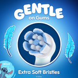 Two Oral-B iO Kids Disney Stitch replacement brush heads for children's electric toothbrushes, featuring Stitch character design.