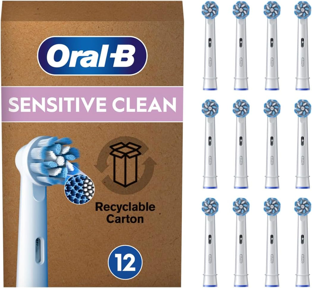 Set of 12 Oral-B Sensitive Clean replacement toothbrush heads for gentle, effective cleaning and oral hygiene.