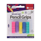 Set of five Ormond Card Pencil Grippers in assorted colors, designed to improve grip and comfort for handwriting.