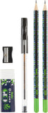 Oxford Helix Oxford Geo student set with blue and green math tools, including rulers, protractor, and compasses for school essentials.