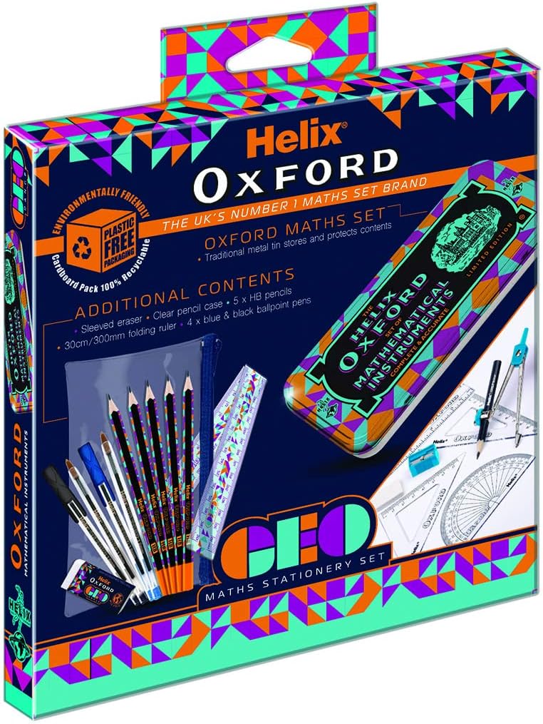 Oxford Geo Bulk Pack Orange math set with geometric tools and supplies for students, featuring bright orange accents.