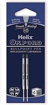 Pack of two Oxford Helix Oxford ballpoint pen refills with black ink, designed for smooth writing and easy replacement.