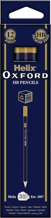 Set of 12 Oxford HB pencils in a compact pencil box, ideal for students and artists, featuring easy-to-transport packaging.