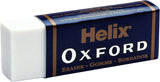 Oxford Helix Oxford X10 HB pencils with plastic sharpener and eraser, arranged on a white surface.