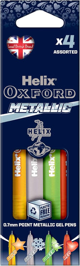 Set of four Oxford Metallic Pens, featuring shiny, colorful ink and sleek design, ideal for writing and drawing.