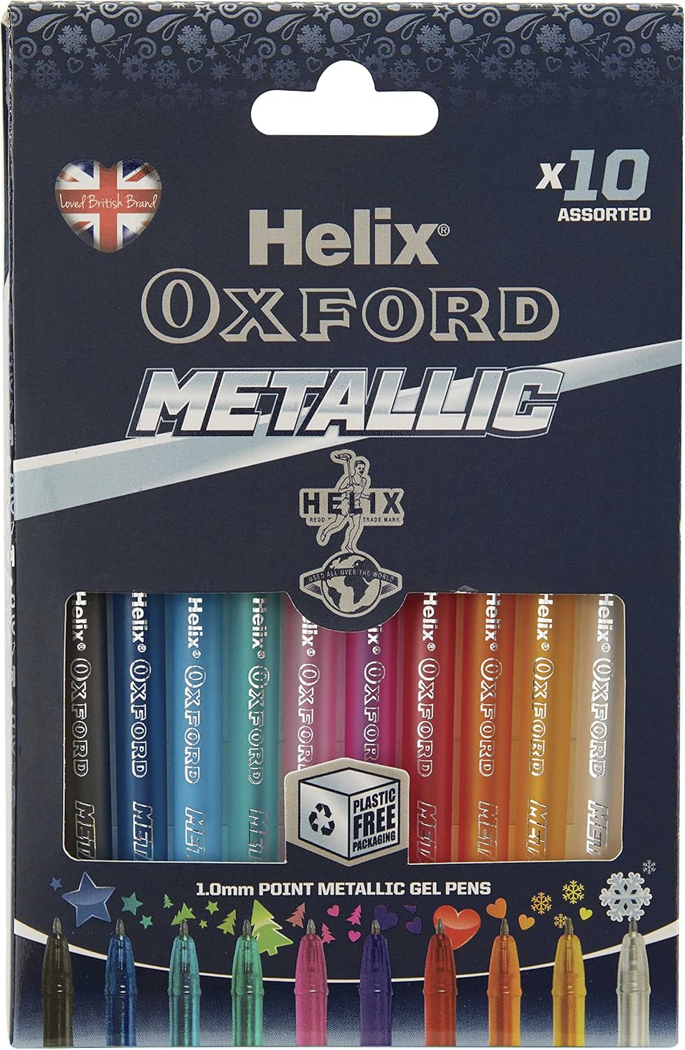 Set of 10 Oxford metallic color pens with shiny, vibrant ink in a variety of bright shades, ideal for creative writing and drawing.