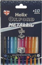 Set of 10 Oxford metallic color pens with shiny, vibrant ink in a variety of bright shades, ideal for creative writing and drawing.