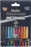 Set of 10 Oxford metallic color pens with shiny, vibrant ink in a variety of bright shades, ideal for creative writing and drawing.
